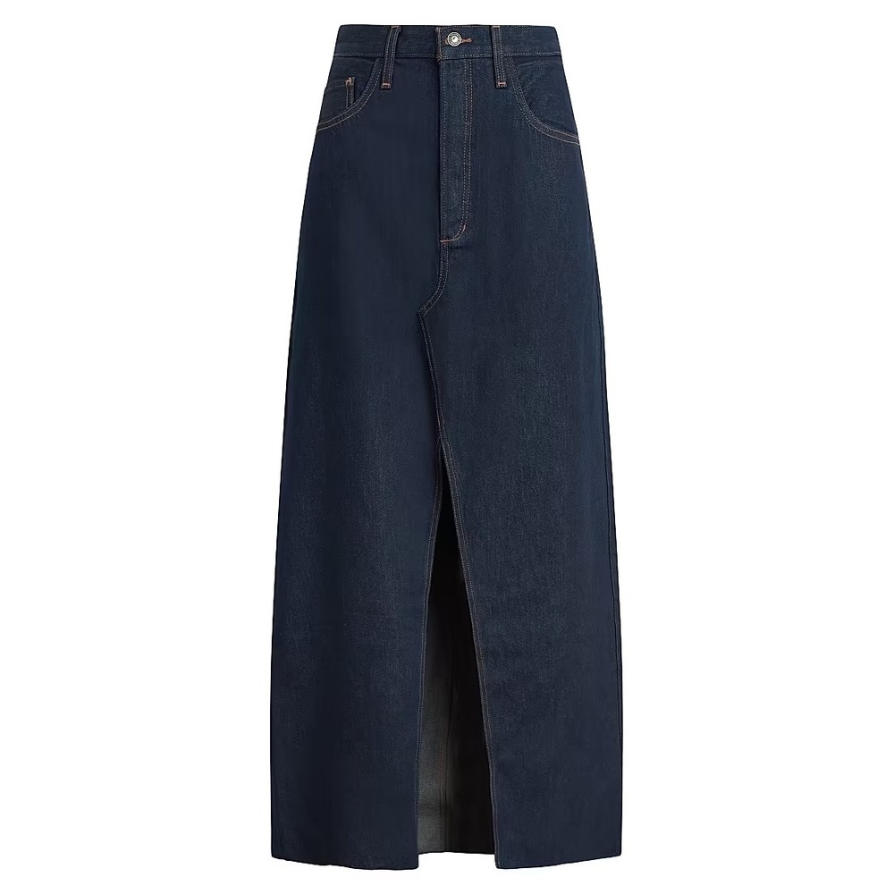 Favorite Daughter Denim Maxi Skirt Front Slit Raw Hem Dark Wash  Size 28